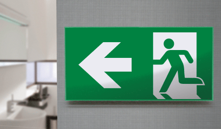 [SECET25D] SECET25D - segnale vetro CRYSTAL monofacc.uscita emergenza sx EN 7010 E001