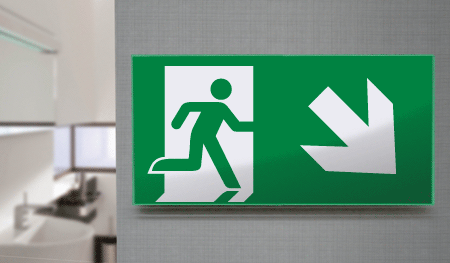 [SECET28D] SECET28D - segnale vetro CRYSTAL monofacc.uscita emergenza dx basso EN 7010 E002