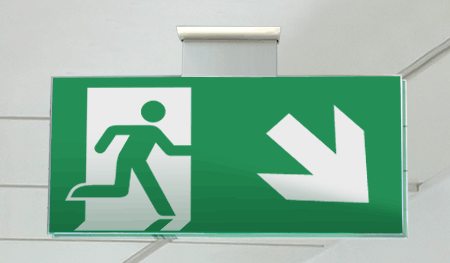 [SECET28SD] SECET28SD - segnale vetro CRYSTAL sospesa uscita emergenza dx basso EN 7010 E002