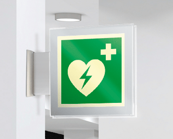 [SEPSE15156BW] SEPSE15156BW - targa Plexi bifacciale  Defibrillatore EN ISO 7010 E010