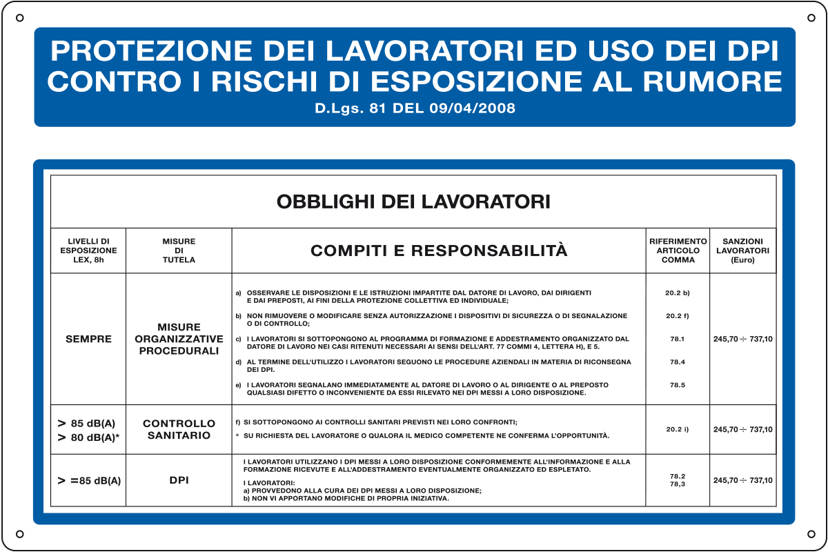 [2950] 2950 - Cartello obbligo protez.lavoratori al rumore