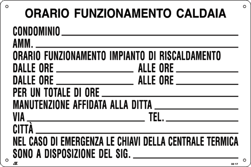 [3317] 3317 - Cartello ORARIO FUNZIONAM.CALDAIA