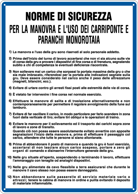 [3602] 3602 - Cartello NORME USO CARRIPONTE E PARANCHI