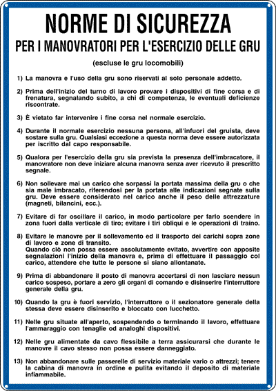 [3603] 3603 - Cartello NORME PER MANOVRATORI GRU