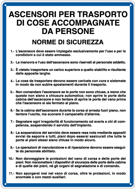 [3637] 3637 - Cartello NORME ASCENSORI TRASP. COSE E PERS