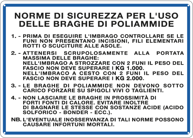 [3644] 3644 - Cartello NORME USO BRAGHE POLIAMMIDE