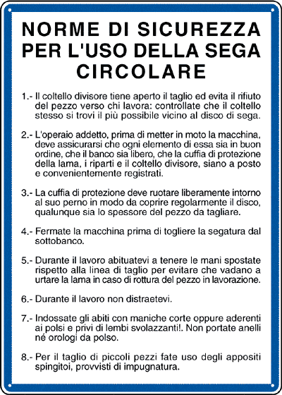 [3706] 3706 - Cartello NORME USO SEGA CIRCOLARE