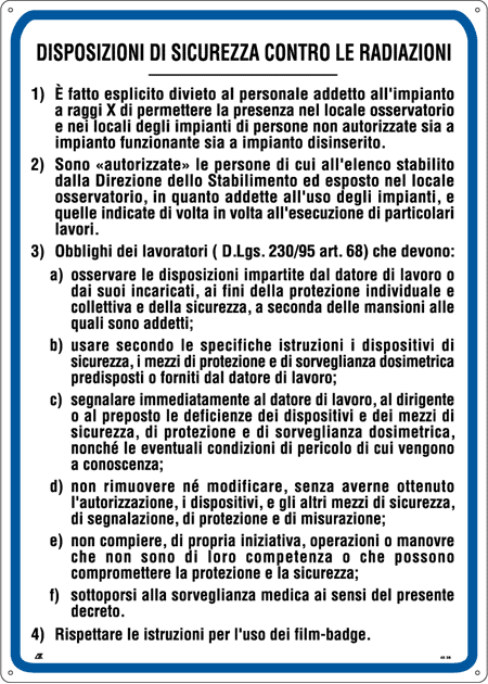 [4538] 4538 - Cartello norme dispositivi sicurezza contro radiaz.