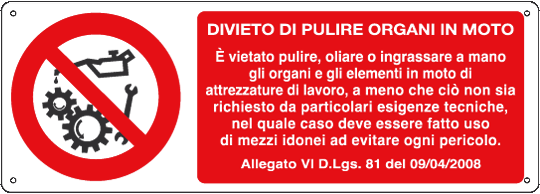 [1829K] 1829K - Cartello divieto pulire organi in moto