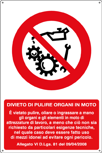 [1829X] 1829X - Cartello vietato pulire organi in moto