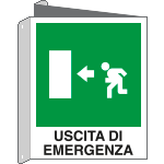 [20105BIY] 20105BIY - cartello bifacciale uscita emergenza sinistra