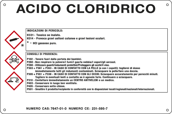 [27B590] 27B590 - cartello sostanze pericolose simbologia CLP " ACIDO CLORIDRICO "