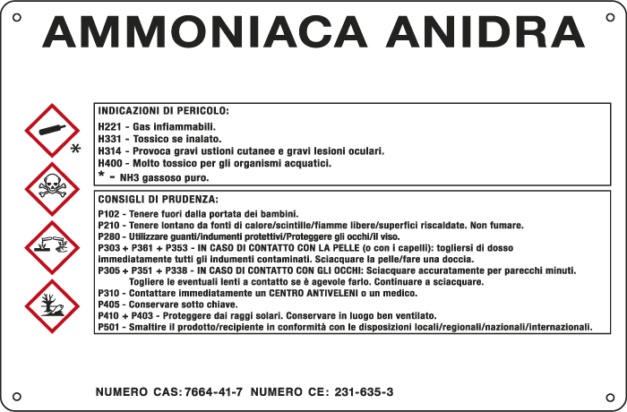 [27B610] 27B610 - cartello sostanze pericolose simbologia CLP " AMMONIACA ANIDRA "