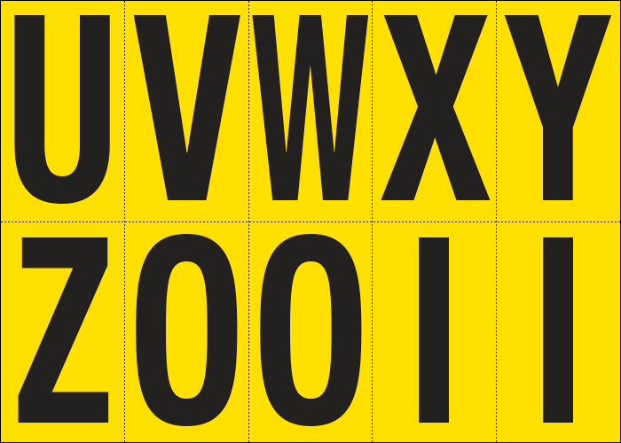 [905UZ] 905UZ - Foglio n.10 etichette adesive G/N lett.da U a Z
