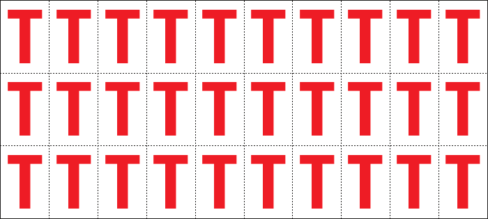 [912T] 912T - Foglio n.30 etichette adesive B/R lettera T