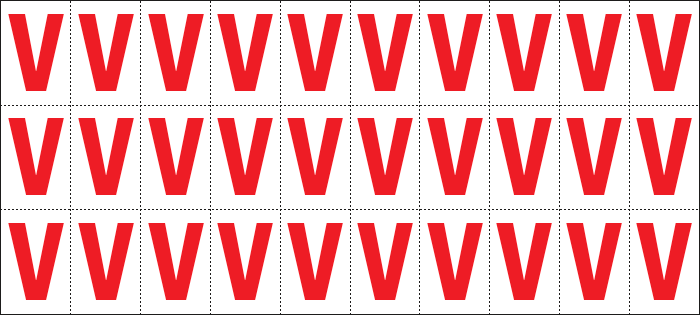 [912V] 912V - Foglio n.30 etichette adesive B/R lettera V