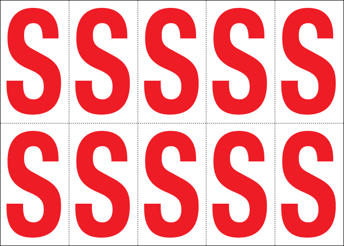 [915S] 915S - Foglio n.10 etichette adesive B/R lettera S