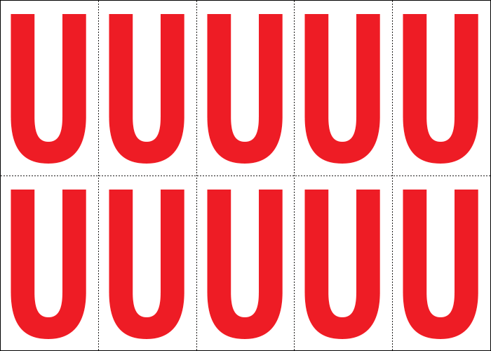[915U] 915U - Foglio n.10 etichette adesive B/R lettera U