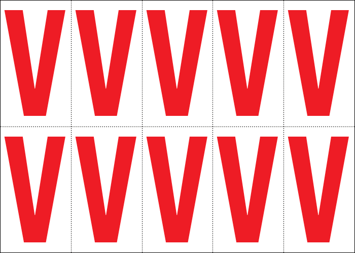 [915V] 915V - Foglio n.10 etichette adesive B/R lettera V