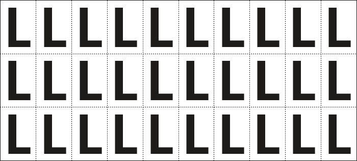 [932L] 932L - Foglio n.30 etichette adesive B/N lettera L