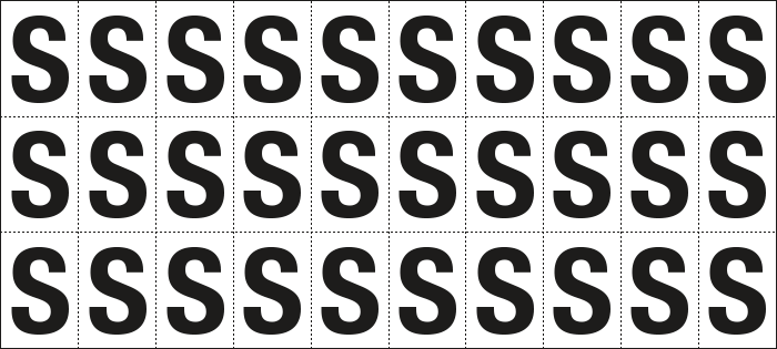 [932S] 932S - Foglio n.30 etichette adesive B/N lettera S