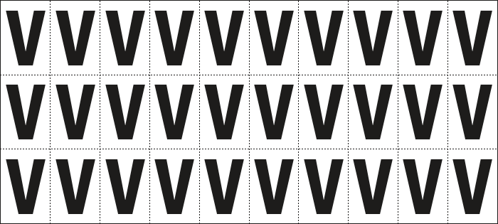 [932V] 932V - Foglio n.30 etichette adesive B/N lettera V