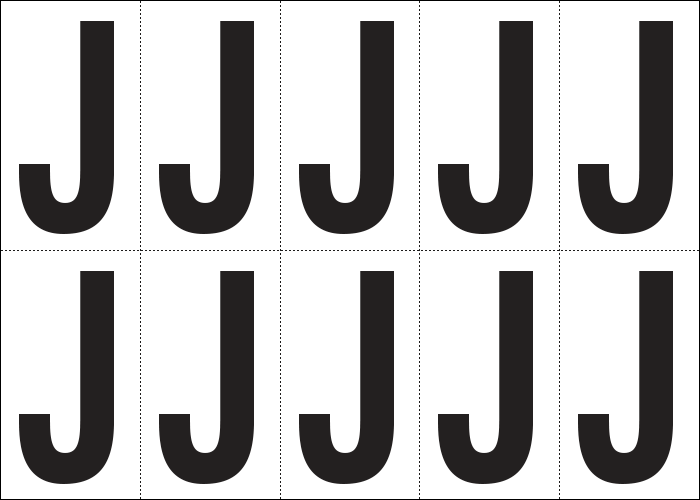 [935J] 935J - Foglio n.10 etichette autoadesive B/N lettera J