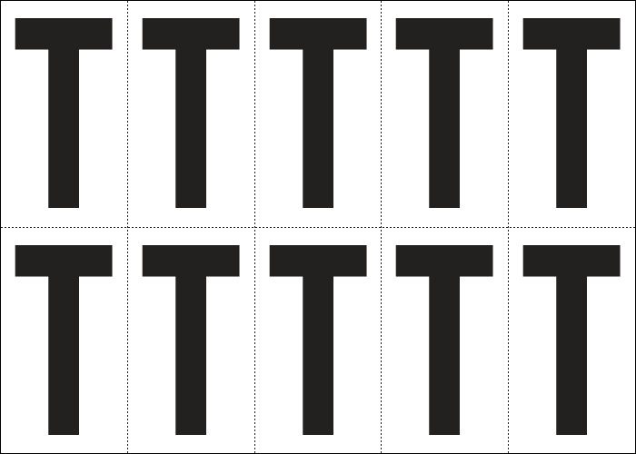 [935T] 935T - Foglio n.10 etichette autoadesive B/N lettera T