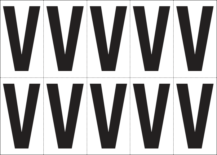 [935V] 935V - Foglio n.10 etichette autoadesive B/N lettera V