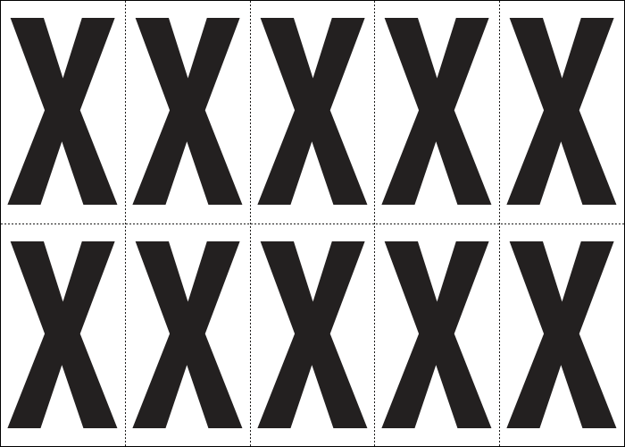 [935X] 935X - Foglio n.10 etichette autoadesive B/N lettera X