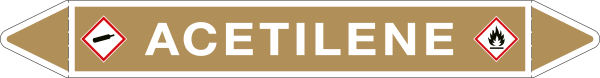 [99A861D] 99A861D - etichetta autoadesiva fondo ocra con frecce e simboli ACETILENE