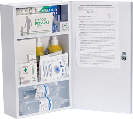 [BRA103] BRA103 - armadietto in metallo 1 anta 2 ripiani contenuto All.1 Maggior.D.M.388