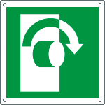 [E15123W] E15123W - Cartello emergenza girare la maniglia a ds solo simbolo EN ISO 7010