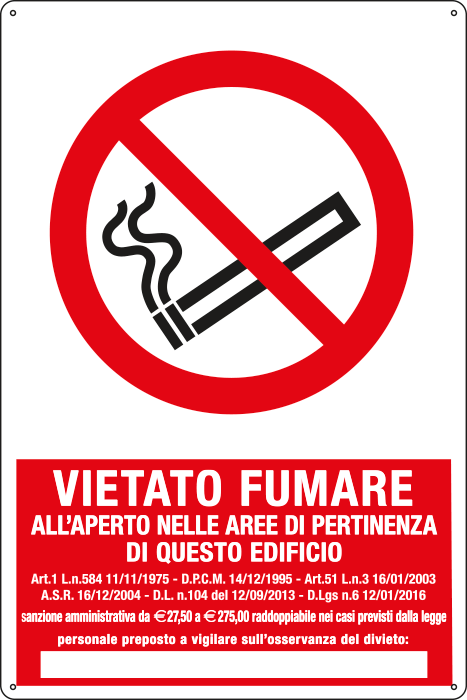 [E180106X] E180106X - Cartello vietato fumare all'aperto in questo edificio + spazio scriv..