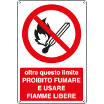 [E1874X] E1874X - Cartello divieto Oltre limite vietato fum.e fiamme EN ISO 7010