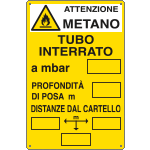 [E2793] E2793 - Cartello tubo interrato attenzione metano EN ISO 7010