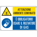 [E29443] E29443 - Cartello multisimbolo ambiente confinato usare rilevatore gas ISO 7010