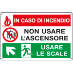[E3538] E3538 - Cartello multisimbolo NON USARE ASCENSORE salita sinistra  EN ISO 7010