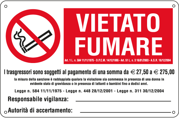 [E3554S] E3554S - Etichetta autoadesiva vietato fumare L.311 30/12/04+euro EN ISO 7010