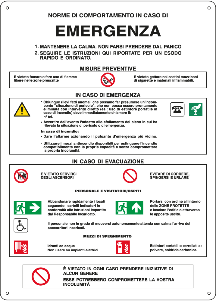 [E3804] E3804 - Cartello Emergenza Norme Comportamento EN ISO 7010