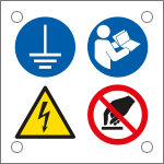 [E49003H] E49003H - Cartello multisimbolo 4 simboli: obbligo, pericolo,divieto EN ISO 7010