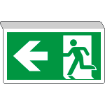 [E715101SX] E715101SX - Cartello SOSPESA bifacciale uscita emergenza freccia SX EN ISO 7010