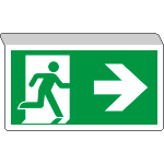 [E715102SK] E715102SK - Cartello SOSPESA bifacciale uscita emergenza freccia DX EN ISO 7010