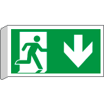 [E715104BK] E715104BK - Cartello BIFACCIALE uscita di emergenza freccia indietro EN ISO 7010