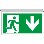 [E715104SX] E715104SX - Cartello SOSPESO bifacciale uscita emergenza fr. indietro EN ISO 7010