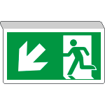 [E715107SW] E715107SW - Cartello SOSPESO bifacciale uscita emergenza freccia sn basso ISO 7010
