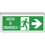 [E720102SK] E720102SK - Cartello SOSPESO bifacciale uscita emergenza freccia dx EN ISO 7010