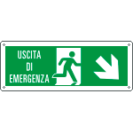 [E720108KS] E720108KS - Etichetta uscita di emergenza freccia basso dx Uscita Em. EN ISO 7010