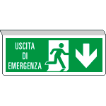 [E720304SX] E720304SX - Cartello uscita emergenza freccia indietro e scritta SOSPESA EN ISO
