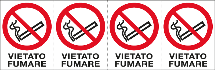 [E9501B] E9501B - Foglio n. 4 etichette adesive Vietato fumare EN ISO 7010